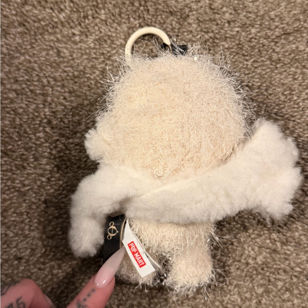 Plush Cream Fuzzy Doll Keychain with Teal Eyes - Picture 3 of 4